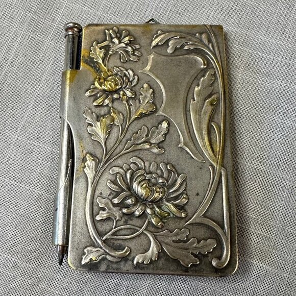 Accessories - Antique Art Nouveau Silver Chatelaine Notebook Holder with Pencil